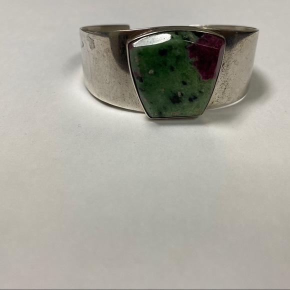 JAY KING DTR BRACELET STERLING SILVER CUFF GREEN RED NATURAL STONE SIGNED 41.5 g - Picture 1 of 15